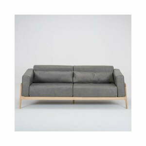 Fawn sötétszürke kanapé bivalybőrből, tömör tölgyfa szerkezettel, 210 cm - Gazzda kép