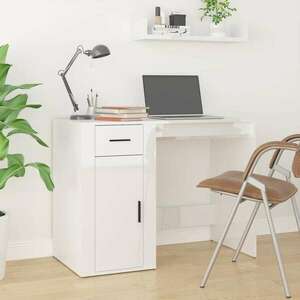 Magasfényű fehér szerelt fa íróasztal szekrénnyel kép