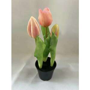 Real Touch tulipán cserepes 3 szálas-RÓZSASZÍN kép