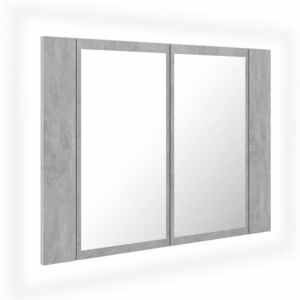 vidaXL betonszürke akril LED-es tükrös fürdőszobaszekrény 60x12x45 cm kép