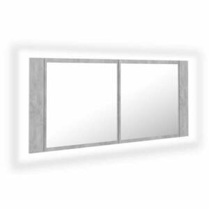 vidaXL betonszürke akril LED-es tükrös fürdőszobaszekrény 100x12x45 cm kép