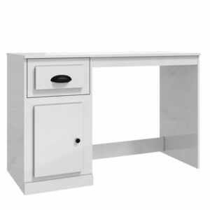 vidaXL magasfényű fehér szerelt fa íróasztal fiókkal 115x50x75 cm kép