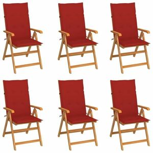 vidaXL 6 db tömör tíkfa kerti szék piros párnákkal kép