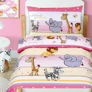 Beáta gyermek pamut ágynemű kiságyba Safari, rózsaszín, 100 x 135 cm, 45 x 60 cm kép