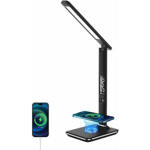 Immax KINGFISHER Qi LED asztali lámpa Qi vezeték nélküli töltéssel és USB-vel fekete kép