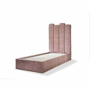 Rózsaszín kárpitozott egyszemélyes ágy tárolóhellyel, ágyráccsal 90x200 cm Dreamy Aurora – Miuform kép