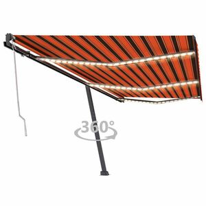 vidaXL narancssárga-barna szélérzékelős és LED-es napellenző 600x300cm kép