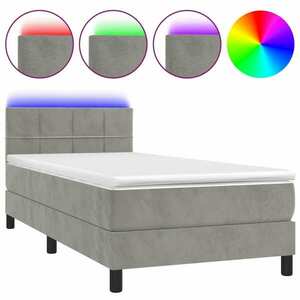 vidaXL világosszürke bársony rugós és LED-es ágy matraccal 80 x 200 cm kép