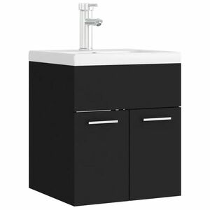 vidaXL fekete forgácslap mosdószekrény beépített mosdókagylóval kép