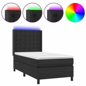 vidaXL fekete műbőr rugós ágy matraccal és LED-del 100x200 cm kép