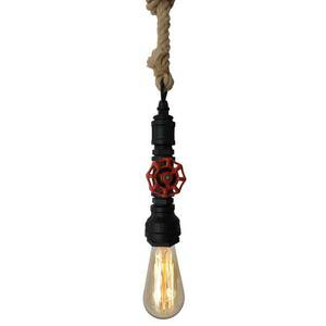 Vintage függő lámpa kenderkötéllel - fekete kép