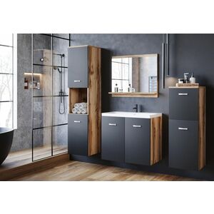 ALOMA fürdőszoba össszeállítás mosdóval, tölgy wotan/fekete grafit kép