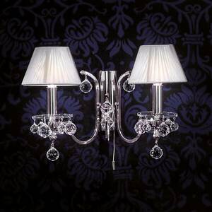 Ezüst textil fali lámpa kristály design két izzós kép