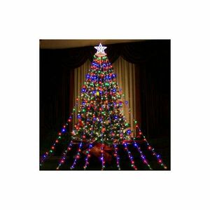 Karácsonyi vízesés fényfüzér csillaggal, 8 programmal, 360 LED, színes kép
