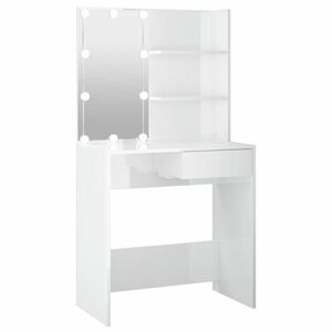 vidaXL magasfényű fehér fésülködőasztal LED-del 74, 5x40x141 cm kép