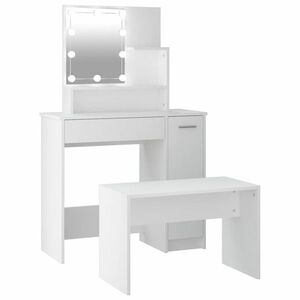 Fehér szerelt fa fésülködőasztal led-ekkel és szekrénnyel kép