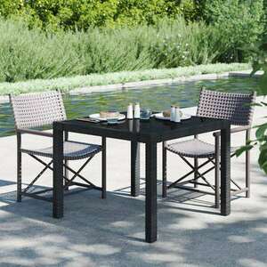 vidaXL fekete polyrattan és edzett üveg kerti asztal 90 x 90 x 75 cm kép