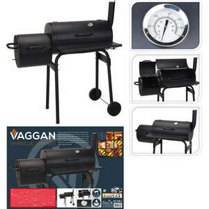 Vaggan faszenes grill füstölővel, fém, 106x63x110 cm, fekete kép