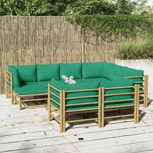 vidaXL 10 részes bambusz kerti ülőgarnitúra zöld párnákkal kép