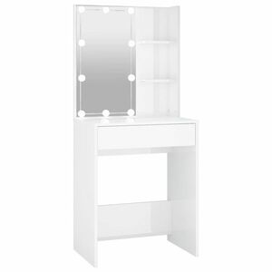 vidaXL magasfényű fehér fésülködőasztal LED-del 60 x 40 x 140 cm kép