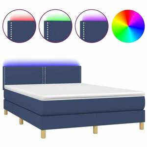 vidaXL kék szövet rugós és LED-es ágy matraccal 140x190 cm kép