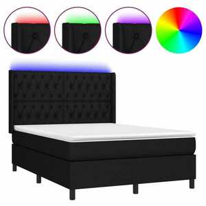 vidaXL fekete szövet rugós és LED-es ágy matraccal 140x200 cm kép