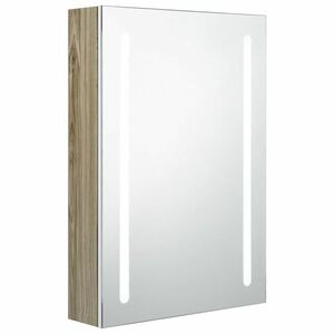 vidaXL fehér-tölgyszínű LED-es tükrös fürdőszobaszekrény 50x13x70 cm kép