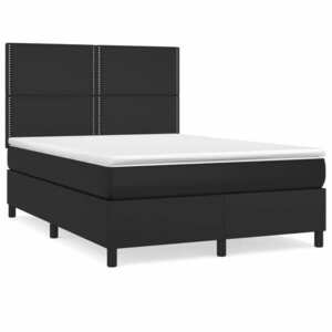 vidaXL fekete műbőr rugós ágy matraccal 140 x 190 cm kép