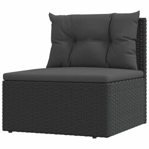 vidaXL fekete polyrattan kerti középső kanapé párnákkal kép