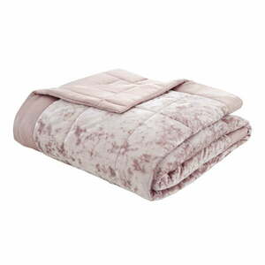 Rózsaszín bársony steppelt ágytakaró franciaágyra 220x220 cm Crushed – Catherine Lansfield kép