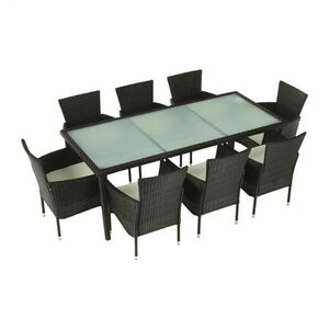 Rattan kerti étkezőasztal szett, 8 székkel, sötétbarna, bézs párnákkal - CORSIKA - Butopêa kép
