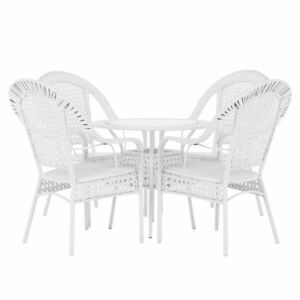 Műrattan kertibútor szett, 4 székkel, kerek asztallal, fehér - MAJORKA - Butopêa kép