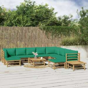 vidaXL 12 részes bambusz kerti ülőgarnitúra zöld párnákkal kép