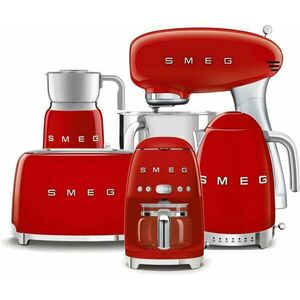 SMEG 50's Retro Style 4, 8 l-es konyhai robotgép piros, rozsdamentes acél alaplappal + motorháztető + kép