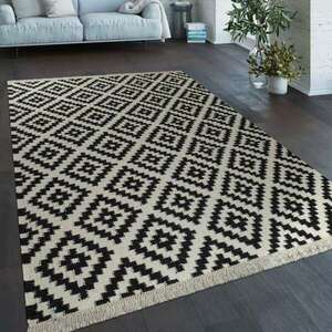Kézzel szőtt marokkói mintás szőnyeg fekete-fehér, modell 20074, ... kép