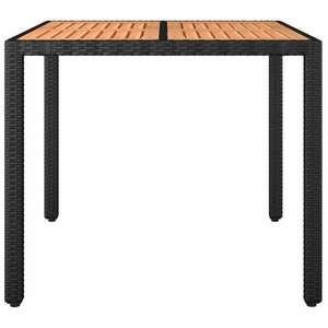Fekete polyrattan és tömör akácfa kerti asztal fa asztallappal kép