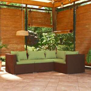vidaXL 4-részes barna polyrattan kerti bútorszett párnákkal kép