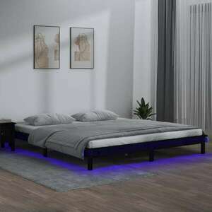 vidaXL fekete tömör fa ágykeret LED-világítással 140x190 cm kép