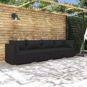 vidaXL 4-részes fekete polyrattan kerti bútorszett párnákkal kép