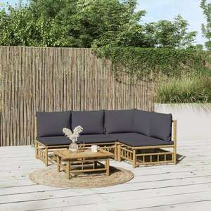 vidaXL 5 részes bambusz kerti ülőgarnitúra sötétszürke párnákkal kép
