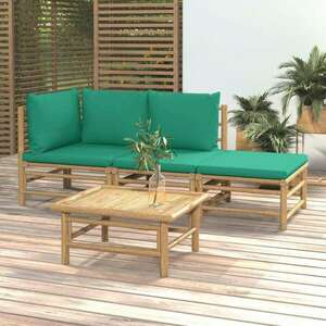 vidaXL 4 részes bambusz kerti ülőgarnitúra zöld párnákkal kép