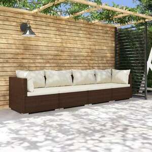 vidaXL 4-részes barna polyrattan kerti bútorszett párnákkal kép