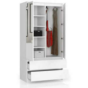 Gardróbszekrény tükörrel + fiókkal - Akord Furniture S90 - fehér kép