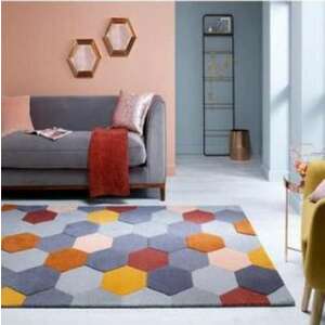 Homeycomb Bedora szőnyeg, 160x230 cm, 100% gyapjú, sokszínű, kézz... kép