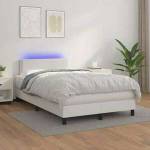 vidaXL fehér műbőr rugós ágy matraccal és LED-del 120x200 cm kép