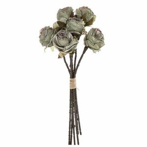Rózsa selyemvirág csokor, 6 szálas, magasság: 31cm - Őszi zöld kép