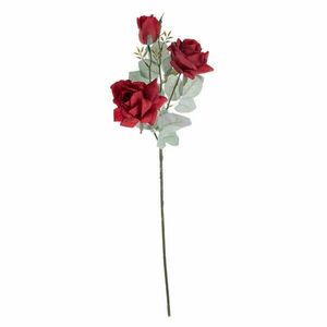 Selyemvirág rózsa ág 3 fejjel, 64.5cm magas - Piros kép