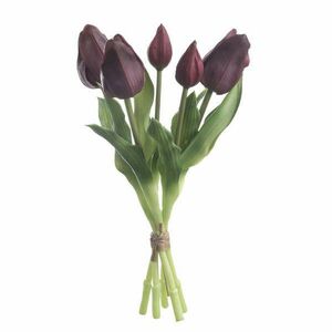 Real touch gumi tulipán, 5 szálas köteg, 30cm magas - Bordó kép