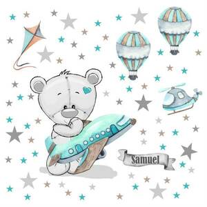 Gyerekszoba falmatrica fiúknak - Medve repülőkkel és hőlégballonokkal kép