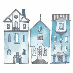 Gyerekszoba falmatrica - Kék házak kép
